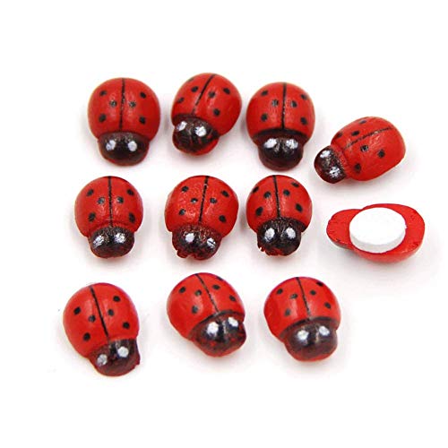 Shindel 100-Pack Wooden Ladybug Stickers, Self-Adhesive Realistic 3D Decor for DIY Crafts, Scrapbooks, Home Garden & Party Decoration