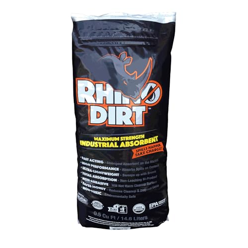 Rhino Dirt Absorbent & Degreaser – 0.5 Cu Ft Small Bag | Industrial Spill Cleanup for Oil, Grease, and Fluids | Eco-Friendly, Fast-Acting, Lightweight Granules