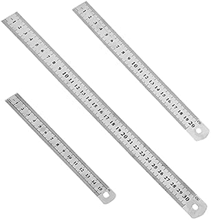 Set of 3 Metal Rulers 12",8", 6" Stainless Steel Metric Imperial Dual Marking Rulers