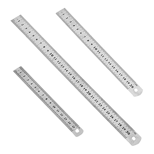 3 PCS Reglas de Acero Inoxidable Regla de Borde Recto Regla Metálica con Tabla de Conversión Doble Regla Lateral para Medir Estudio de la Oficina (15/20/30cm)