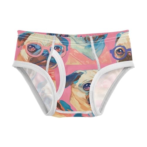 KLL Cartoon Pug Puppy Glasses Little Boys Soft Boxer Briefs Cute Children Undies