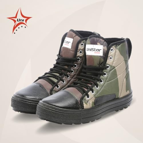 Image of Unistar High Ankle Trekking Ridding Men's Boots | Anti Skid Sole with Mild Waterproof Protection (Camoflauge - Size 5)