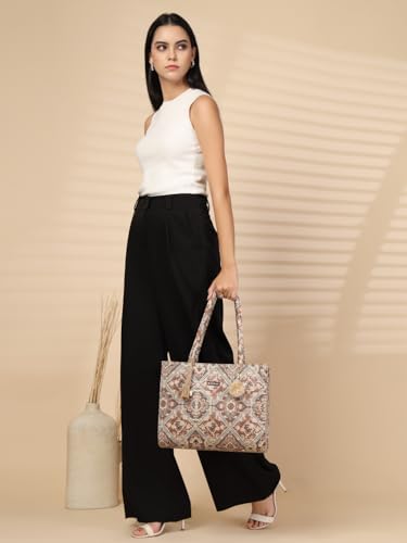 Image of ENSAC Women's Floral Print Tote Bag | Lightweight Handbag with Zipper Closure