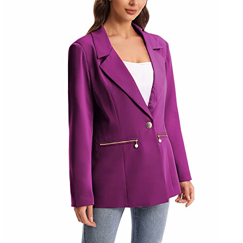 TONCHENGSD Women's Casual Blazer Jacket Long Sleeve Open Front Blazer with Zipper Pockets2