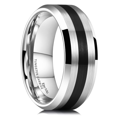 King Will Tungsten Ring for Men Classic Silver Wedding Band Black Plated Center Brushed Finished 8mm Width Size 7-14 Classic Style丨Gentleman Collection 10.5