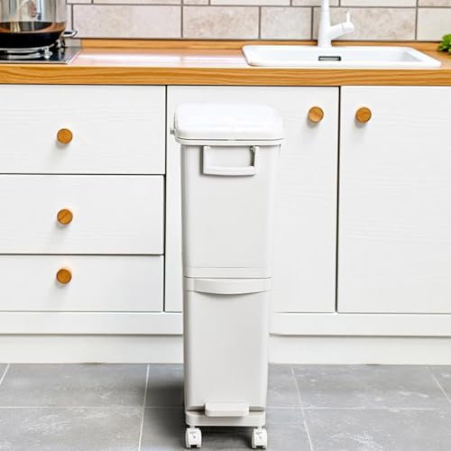 Thrink Dry and Wet Separation Trash Can, Vertical Waste Separation System with Wheels, Rubbish Trash Garbage Can, Kitchen Recycling Pedal Bin Waste with Large Recycle Compartments (29L) - Image 2
