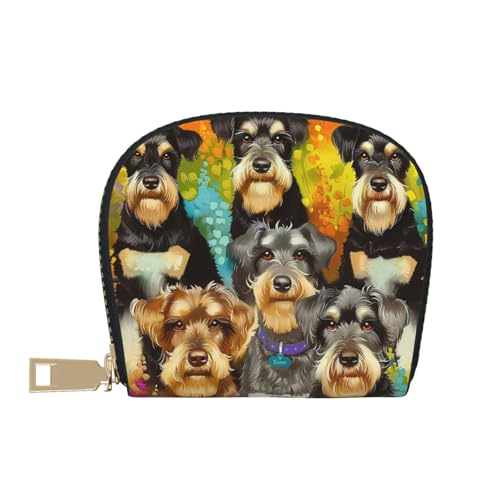 Oil Cute Schnauzer Dogs Printed Credit Card Wallet for Women Men Cute Zipper Card Cases Holder Mini Coin Purse with 12 Card Slots2