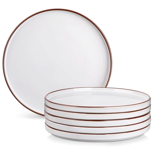 vancasso Dinner Plates Set of 6－10.5 Inch White Ceramic Plates, Microwave, Oven and Dishwasher Safe, Scratch Resistant Modern Rustic Style Stoneware Dishes for Kitchen