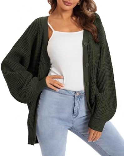 QUALFORT Strickjacken für Damen aus 100% Baumwolle, Oversized-Strickjacke mit Knopfleiste, Herbstoberteile für Damen 2026