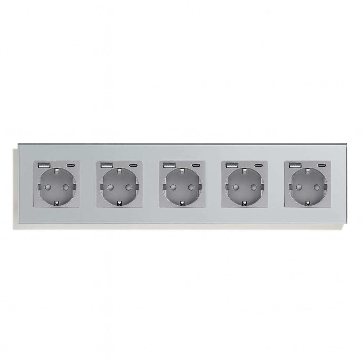 SmartinHouse - pięciokrotne gniazdko - szare - USB A+C 12W - szkło kryształowe | Ładowanie USB bez adaptera