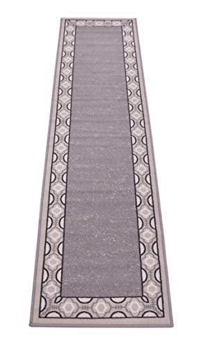 Trellis Border Moroccan Design Printed Slip Resistant Rubber Back Latex Runner Rug and Area Rugs More Color Options Available (Grey Beige, 1'11" x 7')