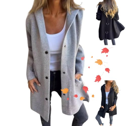 Gray 3XL Casual Single Breasted Hooded Jacket for Fall by HY