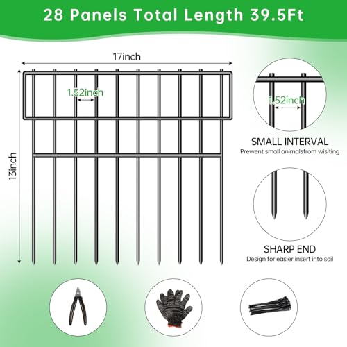 39.5ft(L) X 13in(H) Animal Barrier Fence, 28 Panels No Dig Fence for Dogs, 1.52IN Gap Anti Digging Dog Barrier, Rustproof Metal Garden Edging Border Defense for Outdoor, Yard, Lawn - Image 3