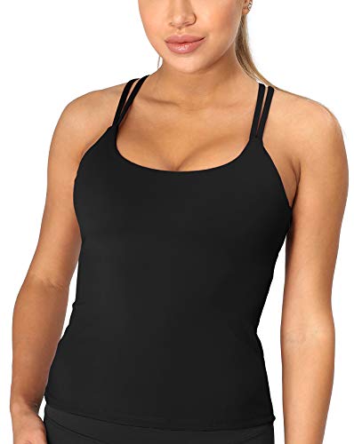 icyzone Damen Sport Top mit Integriertem BH - Longline Gepolsterter Yoga-BH...