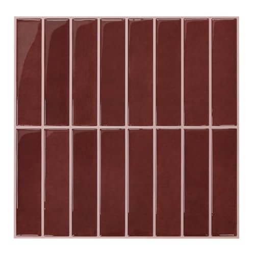 COMSTICKC Crédence Adhésive Pour Cuisine Rouge foncé, 10 Pièces, Carrelage Adhesif Mural Salle de Bain, Vinyle 3D Métro Autocollant Carrelage Adhesif,...