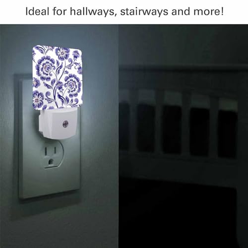 Image of LED Night Light,Beautiful Purple Flower Pattern LED Night Light Plug into Wall with Dusk to Dawn Light Sensor White Energy Efficient Nightlight for Bedroom Bathroom Hallway Living Room Kitchen