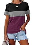 Vivitulip Women's Casual Short Sleeve T Shirts Color Block Crew Neck Tops Comfy Summer Tees Purple