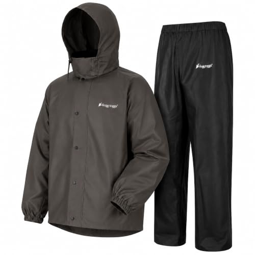 FROGG TOGGS Men's Standard Classic All-Sport 3-Layer Waterproof Breathable Rain Suit, Stone/Black, Large