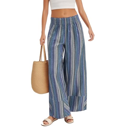 Striped Pants Women Wide Leg High Waisted Pants Lounge Palazzo Boho Barrel Sweatpants Jogger Loose Casual Trousers