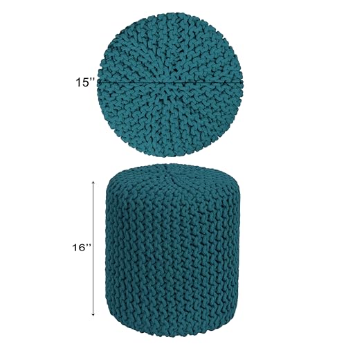 image for COTTON CRAFT Braided Round Pouf - Hand Knitted Cotton Cord Cable Dori 
