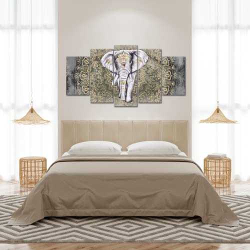 Fushvre 5 Panel Mandala Elephant Canvas Painting Large Tribal Indian Elephant With Boho Paisley Picture Print For Living Room Bedroom Home Office Decor Framed Ready To Hang #TOP5
