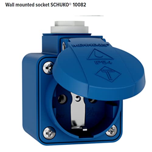Mennekes (Unternehmen) 10082 Schuko Wand montiert-Stecknuss, 3 Steckklemme, IP 44 Schutz, 2P + E POLE, 16 A, 230 V, blau