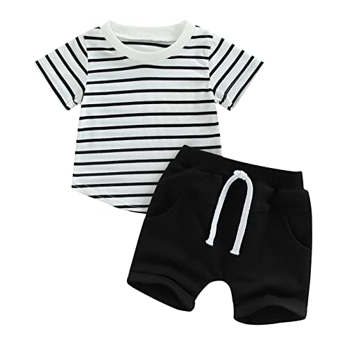Mandizy Baby Boy Clothes Summer Short Sleeve T-Shirt Tops Solid Color Shorts 3 6 9 12 18 24 Months Boy Casual Outfits