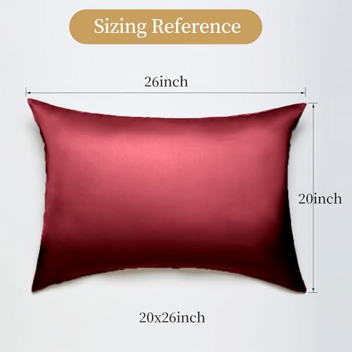 Mulberry Silk Pillowcase for Hair and Skin Standard Size,Silk Pillowcase 20"X 26" with Hidden Soft Breathable Smooth Cooling Pillow Covers for Sleeping,Gifts for Women Men(Red, 20x26 Inches, 1 Pack) - image 2