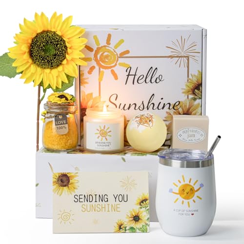 Geschenke für Frauen, Sonnenblume Geburtstagsgeschenk für Frauen, 8PCS Geschenkset Inklusive Isolierter Becher für Weihnachtstag, Personalisierte Geburtstagsgeschenk für Mama, Schwester, Freundin