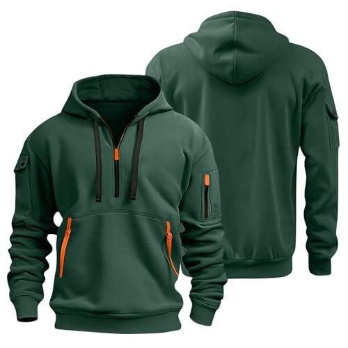 Fall Winter Quarter Zip Hoodie Men Pullover Tactical Sweatshirt Vintage Long Sleeve Casual Hoodies with Pockets