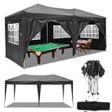 Faltpavillon 3x6 Wasserdicht UV-Schutz 50+ Partyzelt mit 6 Seitenteilen&Tasche Gartenpavillon 270g/m²PE Plane Pavillon für Garten Markt/Camping/Strand