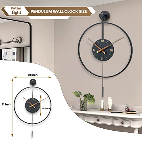 Image of Large Modern Wall Clock,Wall Clocks for Living Room Decor,Classical Metal Minimalist Roman Numeral Dial,Big Decorative Farmhouse Pendulum Wall Clock With Walnut Pointers for Office,Dining Room