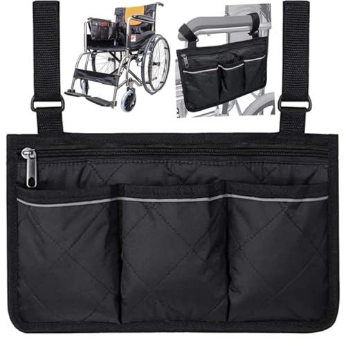 MIRKUZI 1 Bolsa de almacenamiento para reposabrazos colgante, manos libres, fabricada en tela Oxford impermeable, apta para sillas de ruedas y cochecitos.