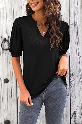 Imily Bela Womens V Neck T Shirts Casual Puff Sleeve Loose Dressy Blouses Summer Tops2