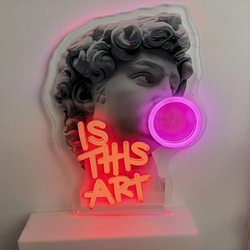 Image of David Neon Sign, inchIs This Art inch Bubble Gum LED Neon Light, 5V USB Powered Aesthetic Neon Signs for Wall Decor, Pop Art Neon Lamp for Bedroom, Living Room, Bar, Party, Home Art Decoration, Pink & Red