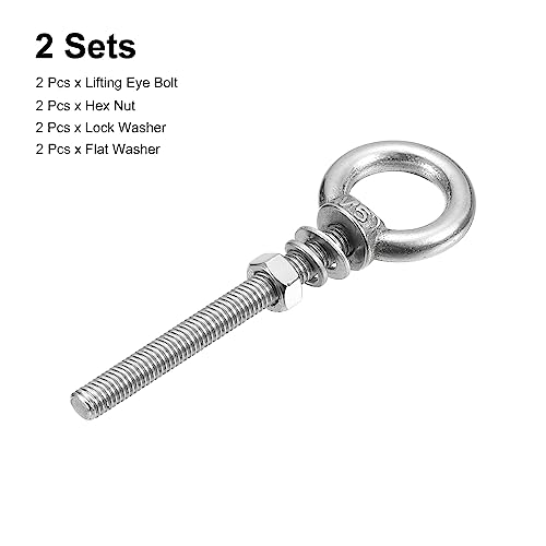 Image of uxcell Lifting Eye Bolt, 2 Sets M5x50mm Eye Bolt with Nut Washer 304 Stainless Steel Shoulder Lifting Ring Eye Bolt for Hanging Item