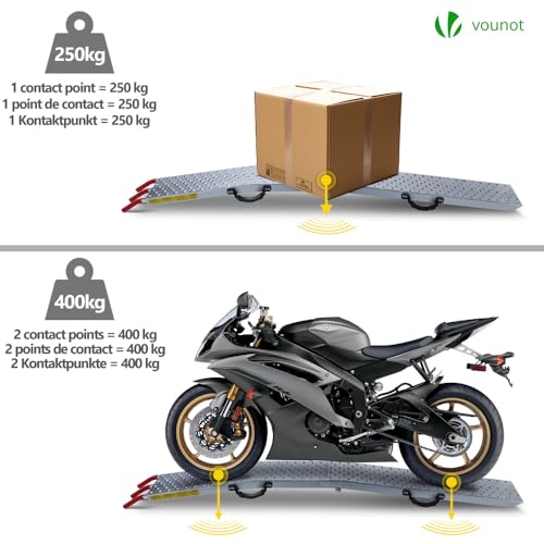 VOUNOT 2 x Faltbare Auffahrrampe, Laderampen 800 kg max Faltrampe für Motorrad, Anhänger, Rasenmäher, Rasentraktor, 196 x 22 x 4cm