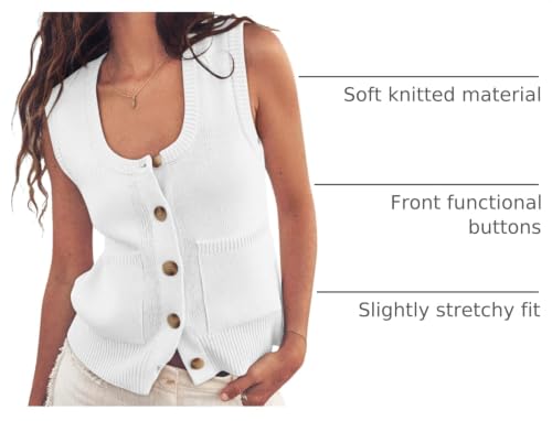 Image of Yousify Womens Sweater Vest Summer Ribbed Tank Tops Sleeveless Button Down Shirts Scoop Neck Top for Women