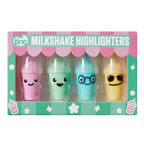 Tinc - Surligneurs Milkshake Fantaisie - Ensemble de Marqueurs aux Couleurs Vives Jaune Vert Bleu et Rose - Accessoire de Papeterie Ludique pour École et...