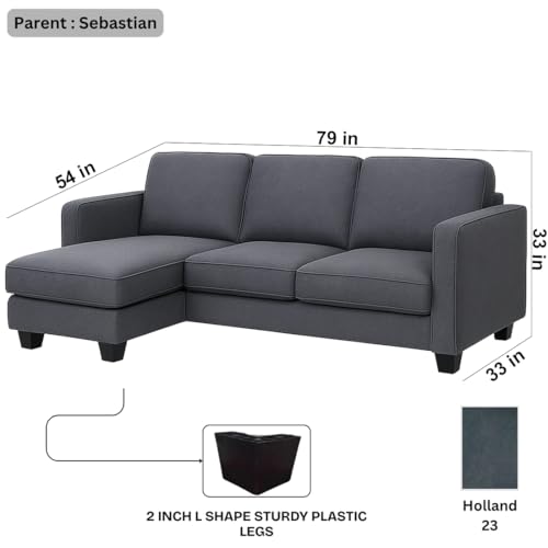 Image of FURNY Arlo 4 Seater Fabric LHS L Shape Sofa Set (Dark Grey) Premium Velvet Finish | Ideal of Living Room