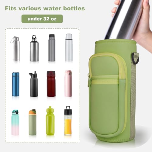 Image of Water Bottle Holder with Strap, Water Bottle Carrier Bag with Phone Pocket, Crossbody Hand Strap Insulated Neoprene 32 /40 oz Water Bottle Sleeve for Walking Hiking Camping Theme Park