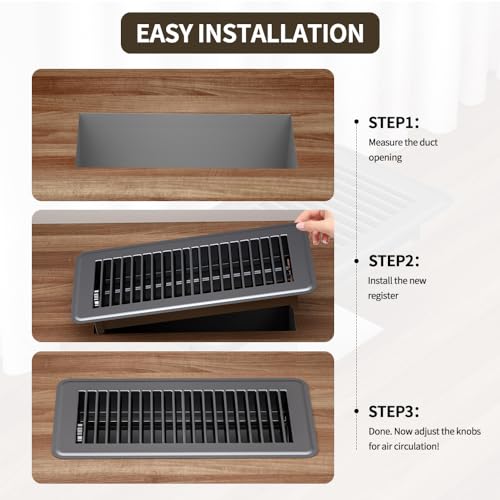 FanGoFast Floor Register Dark Gray and Brown Premium Steel Easy Adjust Floor Vent Cover for Home (Dark Gray-3 Pack, 4×10 Inch) by FanGoFast - Used condition - Image 6