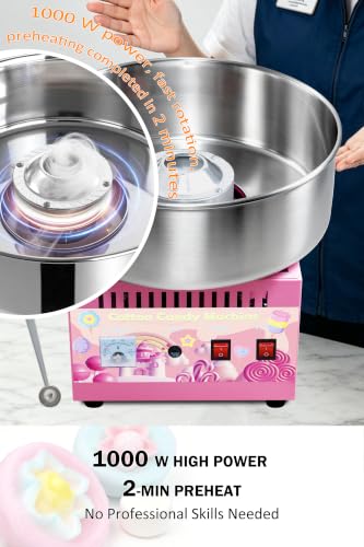 Image of 1000W Commercial Cotton Candy Machine,3-4 Per Minute | 38cm Stainless Steel Bowl, Easy Double Switch, Sugar Scoop, for Carnival Party Commercial Events (US Plug)