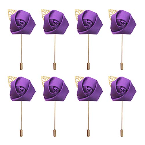 Amyseller 8 pièces Revers Fleur Pin, Boutonnière Fleur Homme pour Mariage Mariée Prom Costume (Purple) Cover