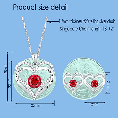 Marivina 925 Sterling Silver Love Heart Necklace With 1.7Mm Thick Singapore Chain, 5A Zirconia Birthstone, Pure Platinum Thick Electronic Plating, Comes With Same Design Earrings (White Gold, 05-May Green) #TOP3