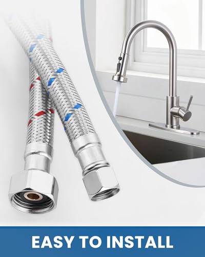 ALEASHA 20'' Length Faucet Supply Line, Stainless Steel Braided cUPC Sink Hose with G1/2" FIP x 3/8" Compression Supply Hose for Sink Faucet Bathroom Kitchen Faucet Connector Water Supply Line 2 PCS