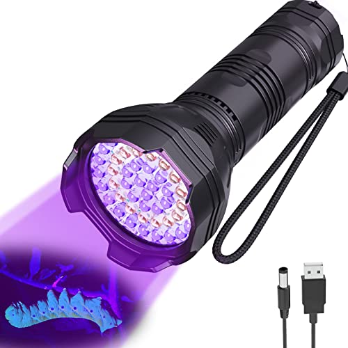 UV Flashlights 51 LED 365-395nm Black Light Flashlite, Rechargeable Blacklight for Pet Urine Detection,Resin Curing,Dry Stains,Bed Bug,Scorpion, Dog/Cat Urine Detector Light Match with Odor Eliminator