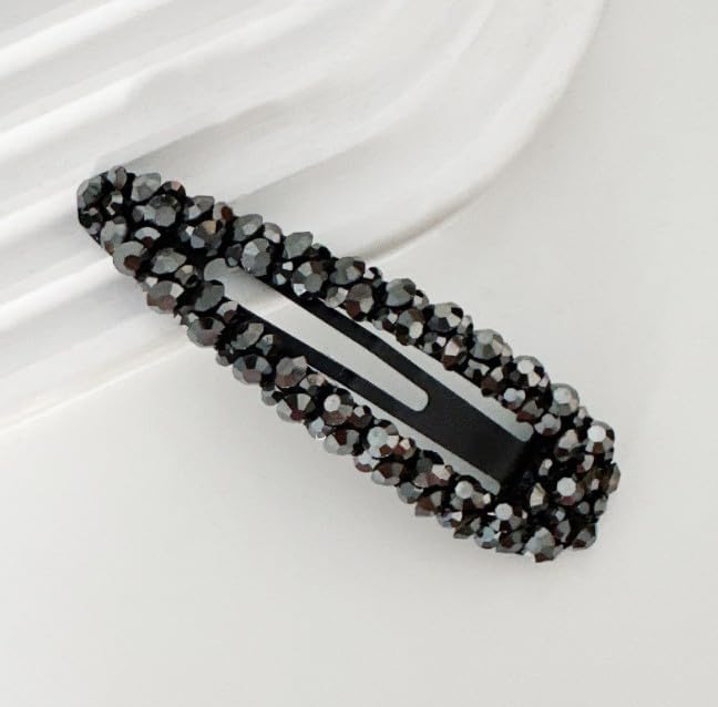 2Pcs Black Rhinestone Snap Hair Clips,Metal and Crystal, Sparkly Hair Accessories - Image 2