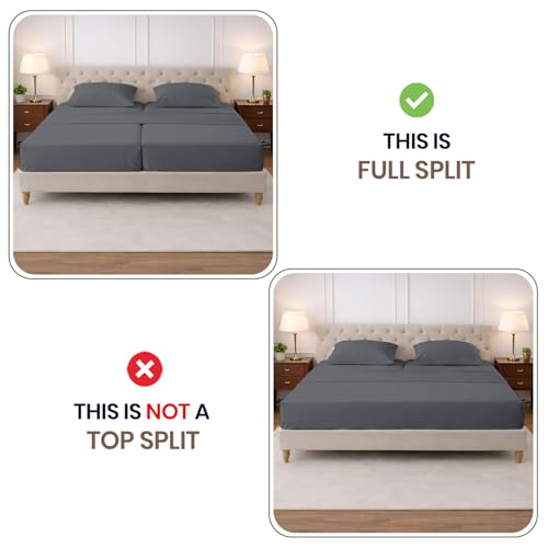 Image of SGI Split King Sheet Set for Adjustable Bed Egyptian Premium Cotton 600 Thread Count Sheets for Sleep Number Bed 15 inch Deep Pocket 5 Pc Set with 2 Twin XL Fitted Sheets Soft Breathable -Dark Gray