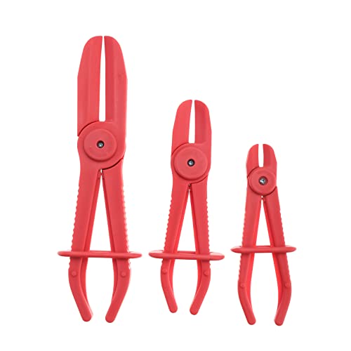 BOOMSTART 3pcs Hose Clamp Plier Set, Professional Hose Pinch Off Pliers, Lockable & Hands Free Hose Clamp Pliers, Lightweight Nylon Hose Clamp Pliers for Flexible Hoses Fuel Hoses, Red